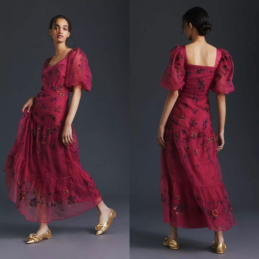 Anthropologie Let Me Be Embroidered Maxi Dress